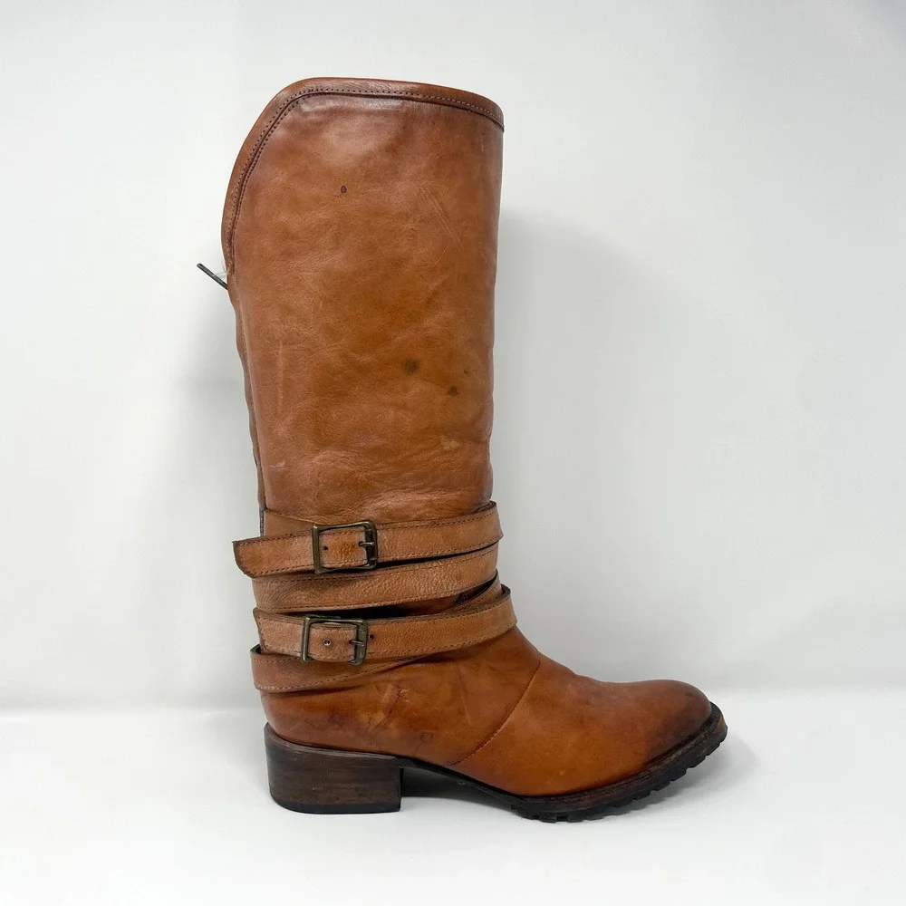 Freebird Steven Dillon Boots Womens 9 Brown Leather Tall Shearling Harness Strap